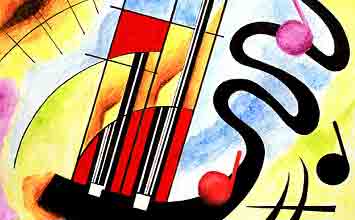 Illustration of a unique Indonesian musical instrument called 'angklung', drawn in Wassily Kandinsky's style. A university project.